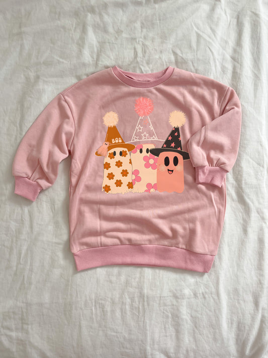 Kids Pink Sweatshirt Dress | Three Ghost