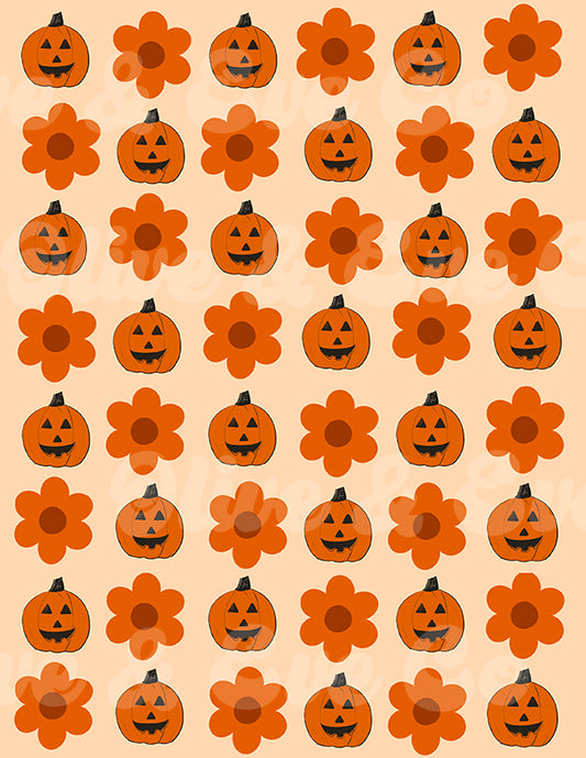 Floral Pumpkin Patch Dollhouse Wallpaper